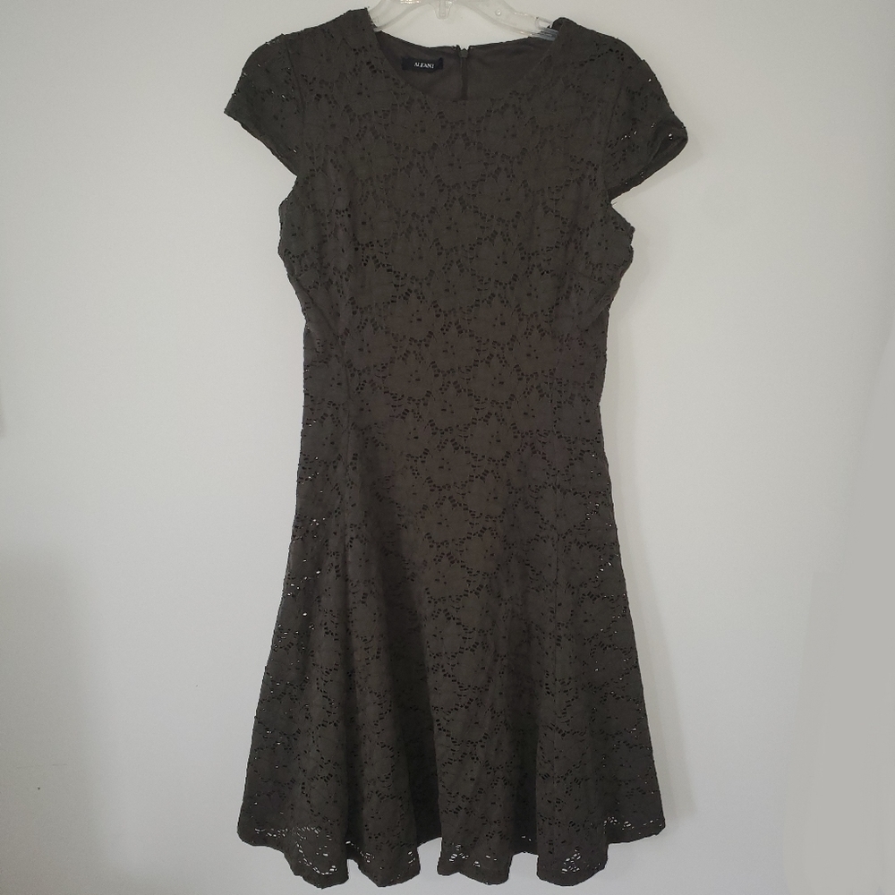 Alfani Green Lace A Line Dress Womens Cap Sleeve